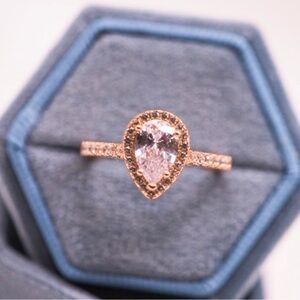 14K 3.00 CT Champagne Morganite Diamond Teardrop Designer Ring